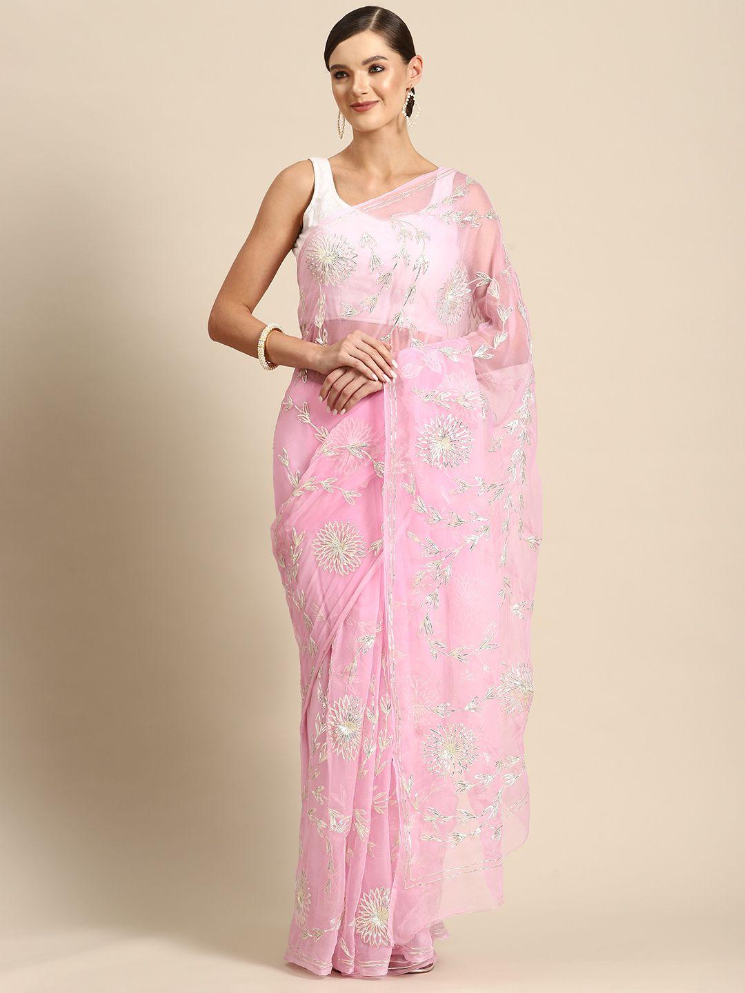 la vastraa floral sequinned pure chiffon saree