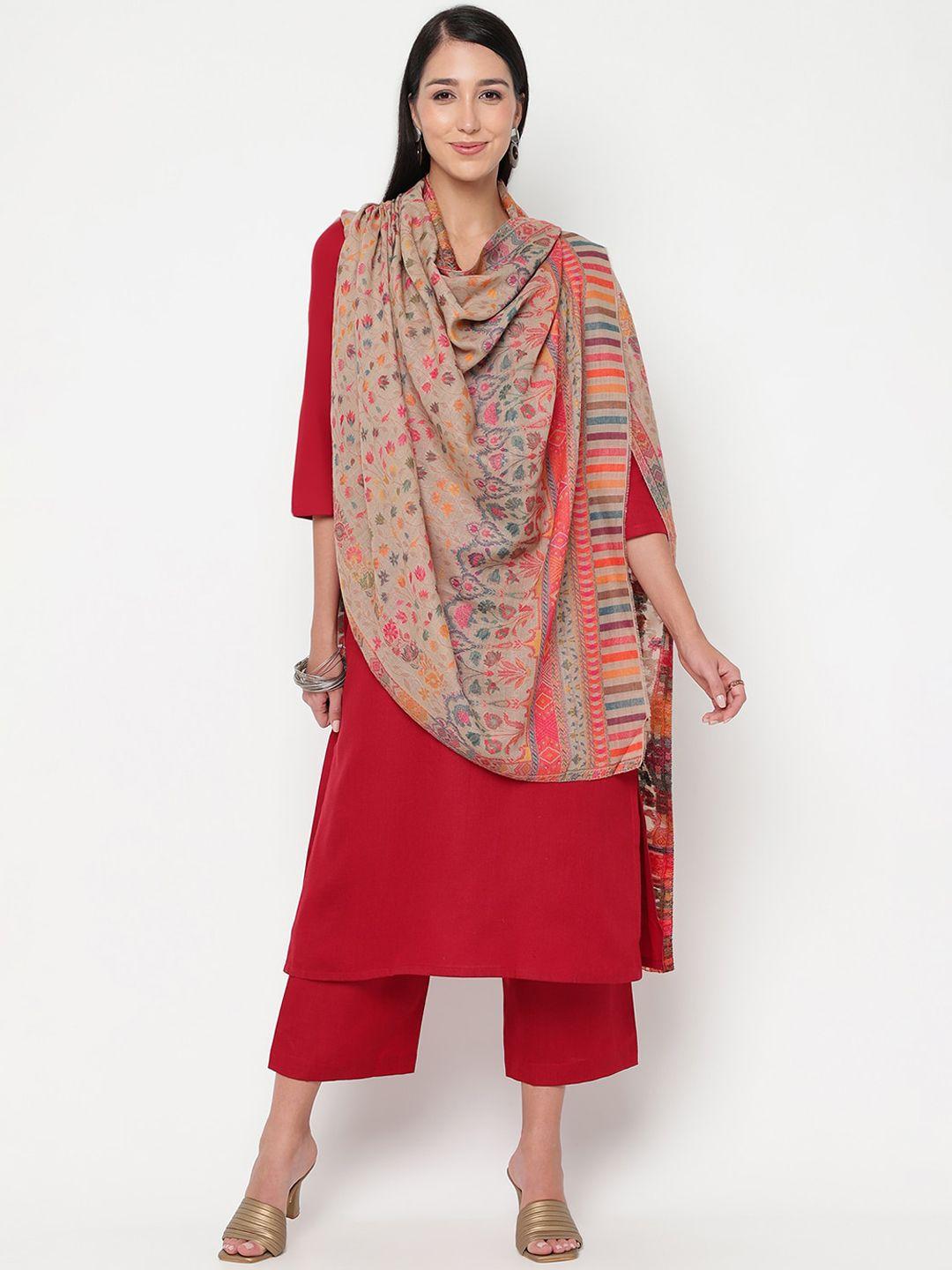 la vastraa floral woven-design woollen shawl