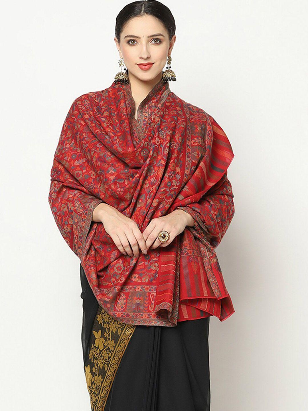 la vastraa women maroon woven design shawl