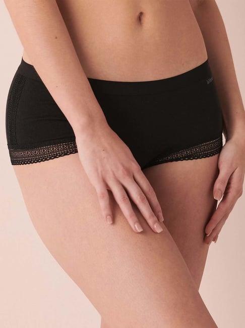 la vie en rose black cotton lace work boy shorts panty