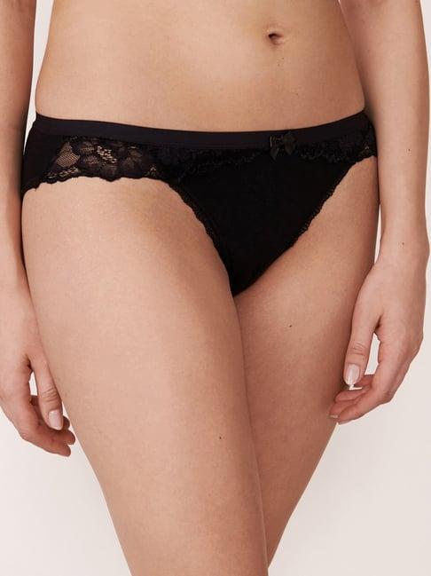 la vie en rose black cotton lace work panty