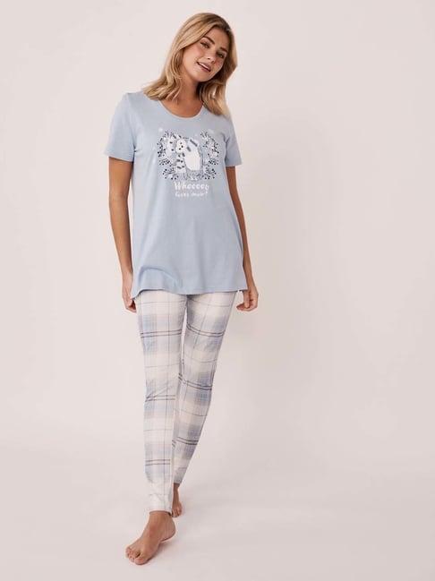 la vie en rose blue & white cotton printed top & pyjama set