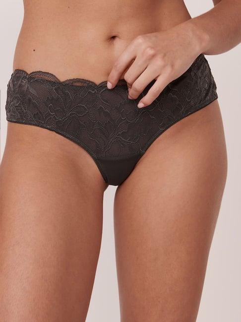 la vie en rose charcoal grey lace work panty