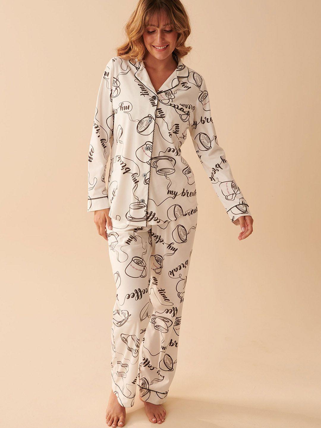 la vie en rose conversational printed night suit