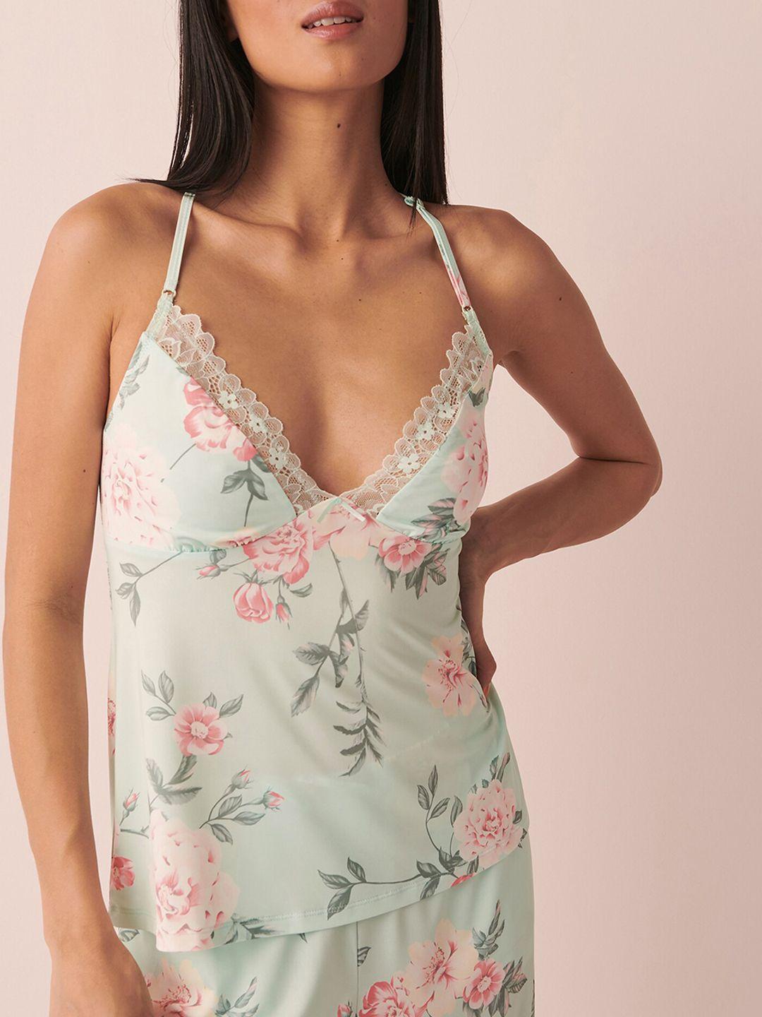 la vie en rose floral printed & lace detailed non-padded camisole