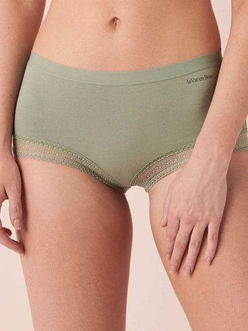 la vie en rose green cotton lace work boy shorts panty