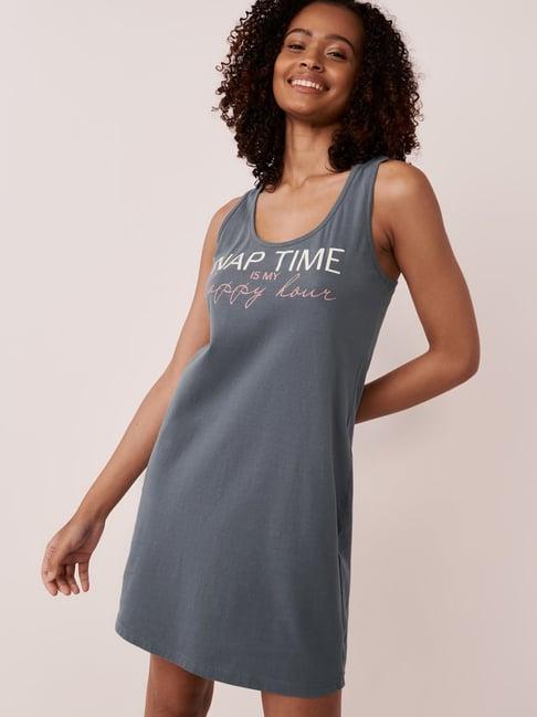 la vie en rose grey cotton printed sleep tee