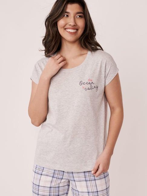 la vie en rose grey cotton printed t-shirt