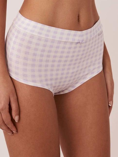 la vie en rose lilac cotton chequered boy shorts panty