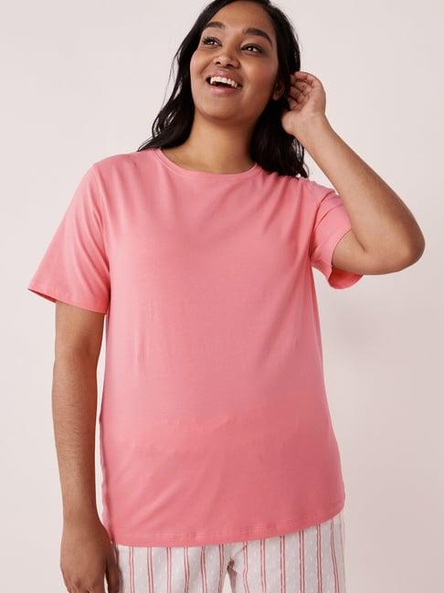 la vie en rose pink cotton plain t-shirt