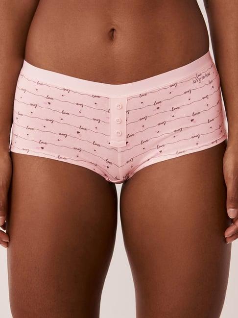 la vie en rose pink cotton printed boy shorts panty