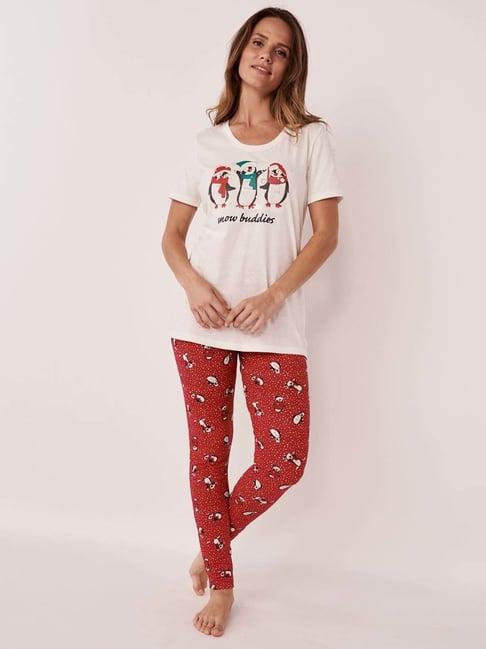 la vie en rose white & red cotton printed top & pyjama set