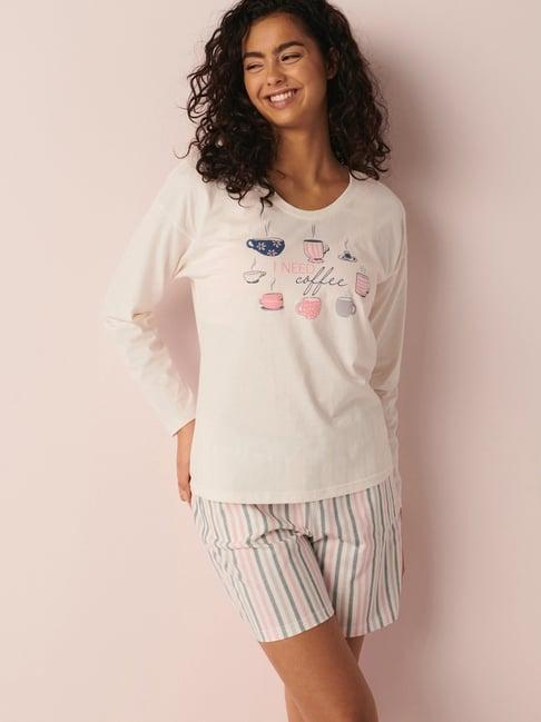 la vie en rose white cotton printed t-shirt