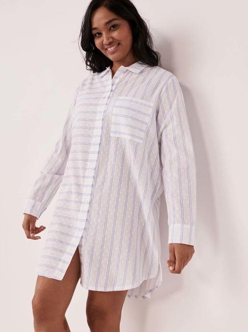 la vie en rose white cotton striped night shirt