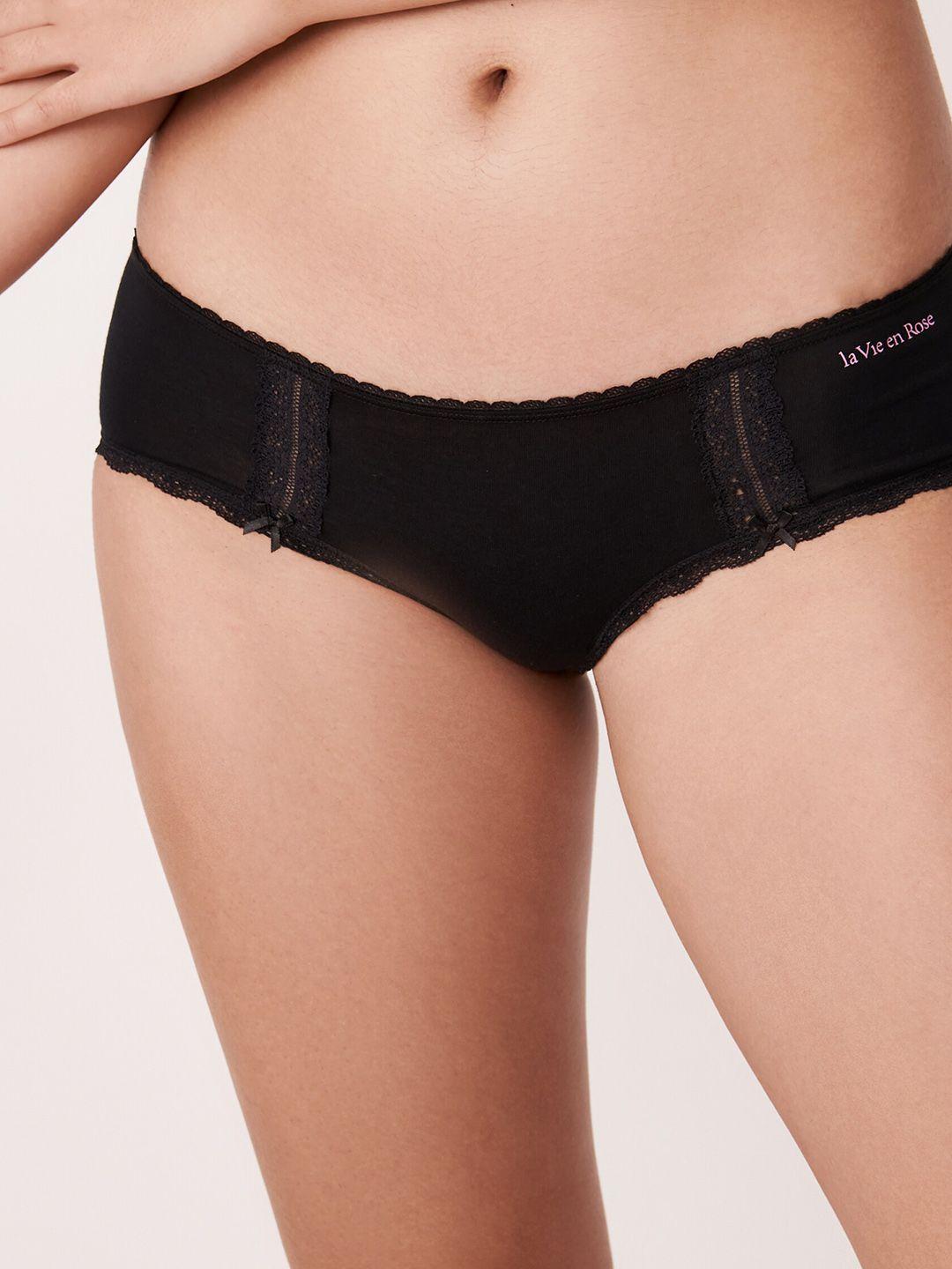 la vie en rose women black self design cotton hipster briefs