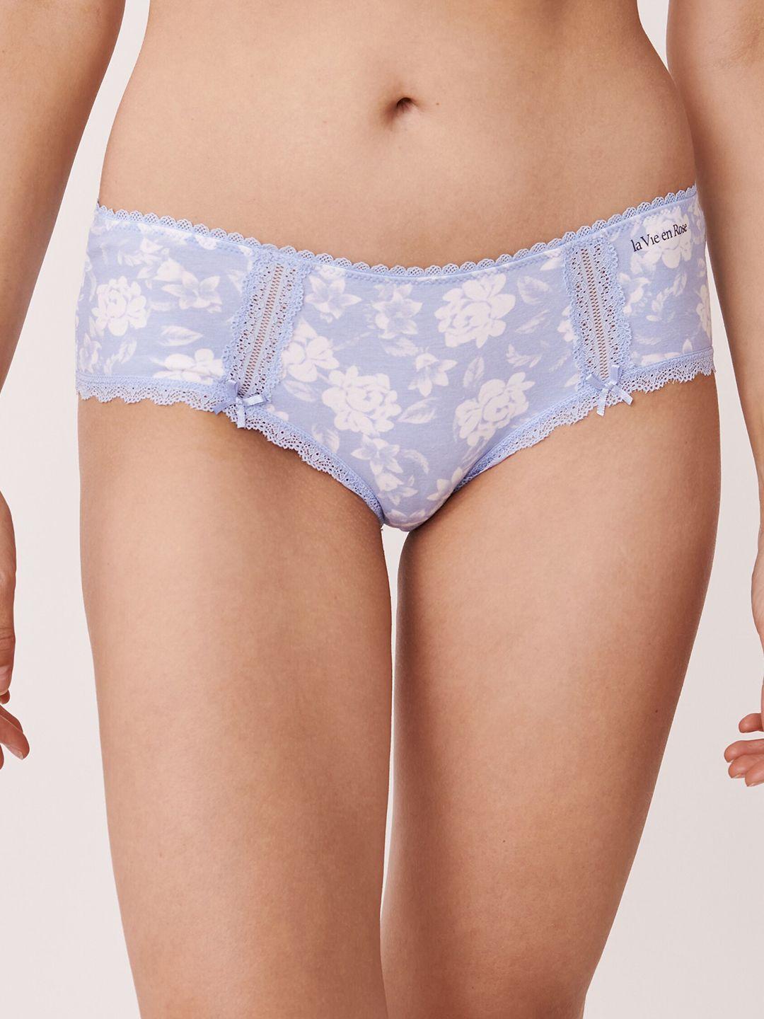 la vie en rose women blue & white printed hipster briefs