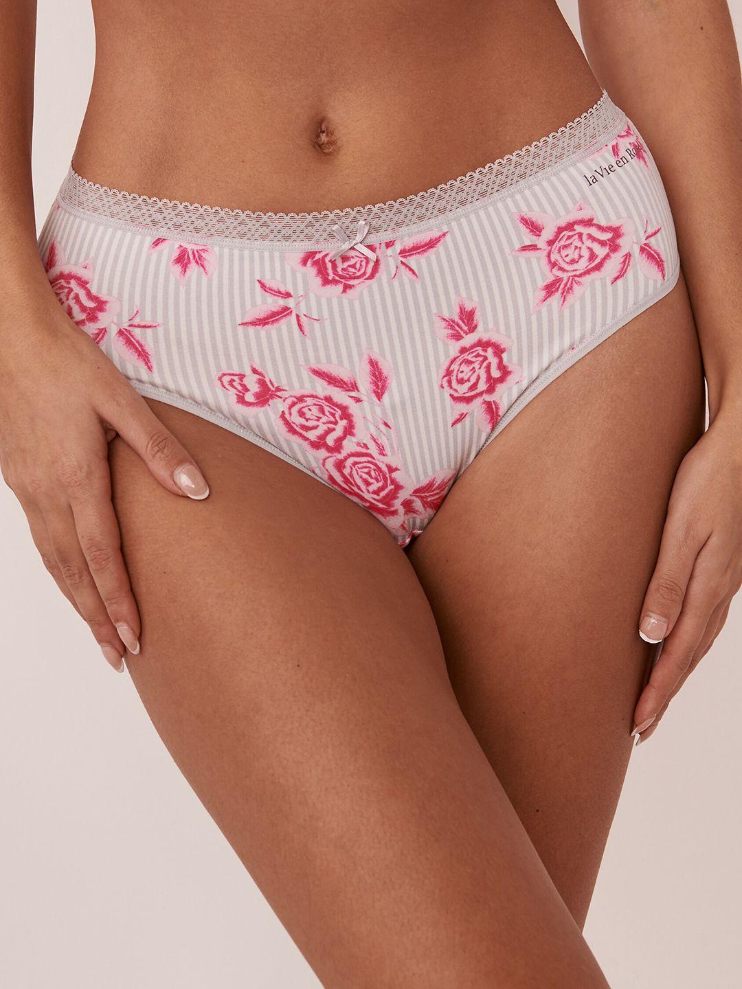 la vie en rose women floral printed lace high rise bikini briefs