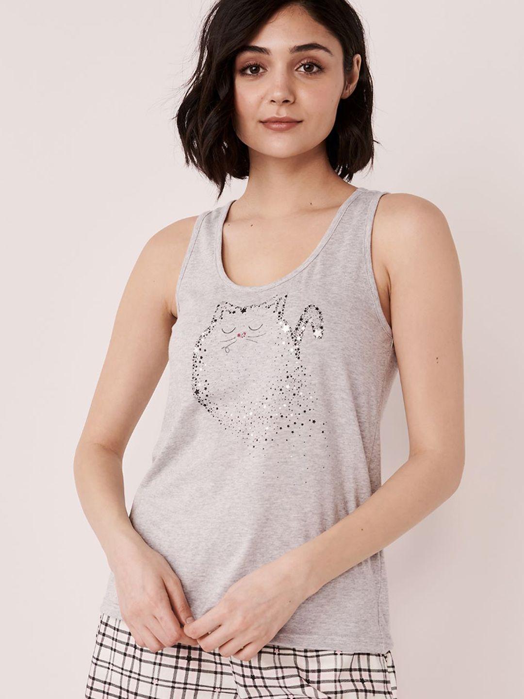 la vie en rose women grey printed pure cotton camisoles