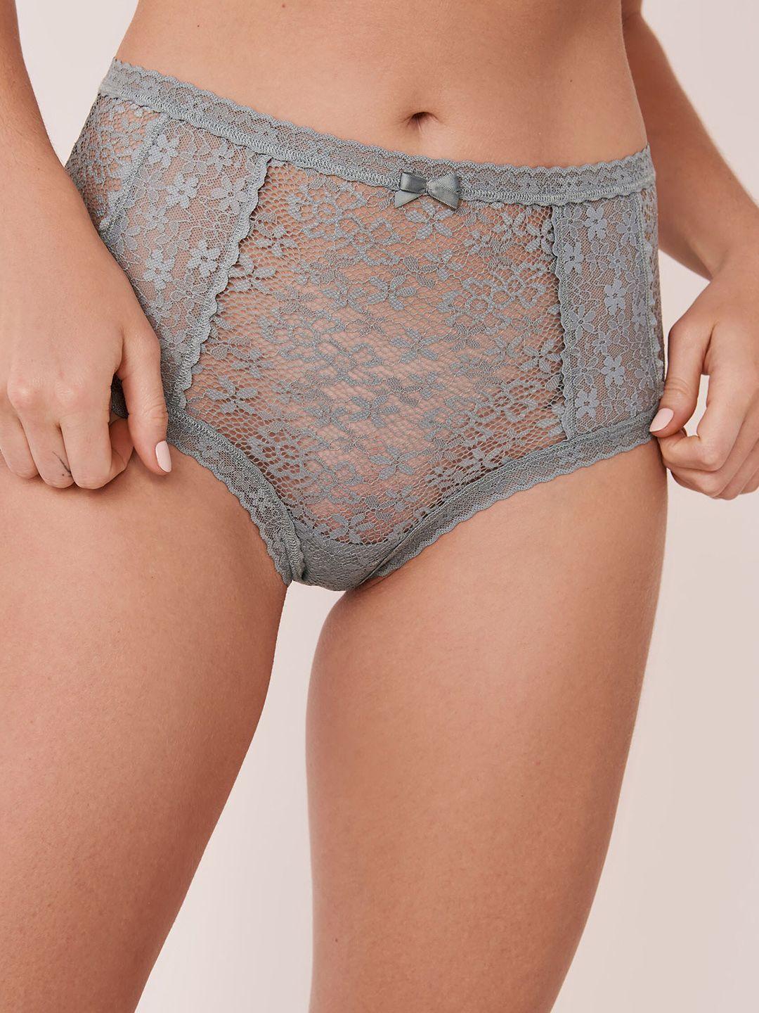 la vie en rose women grey self design lace hipster briefs