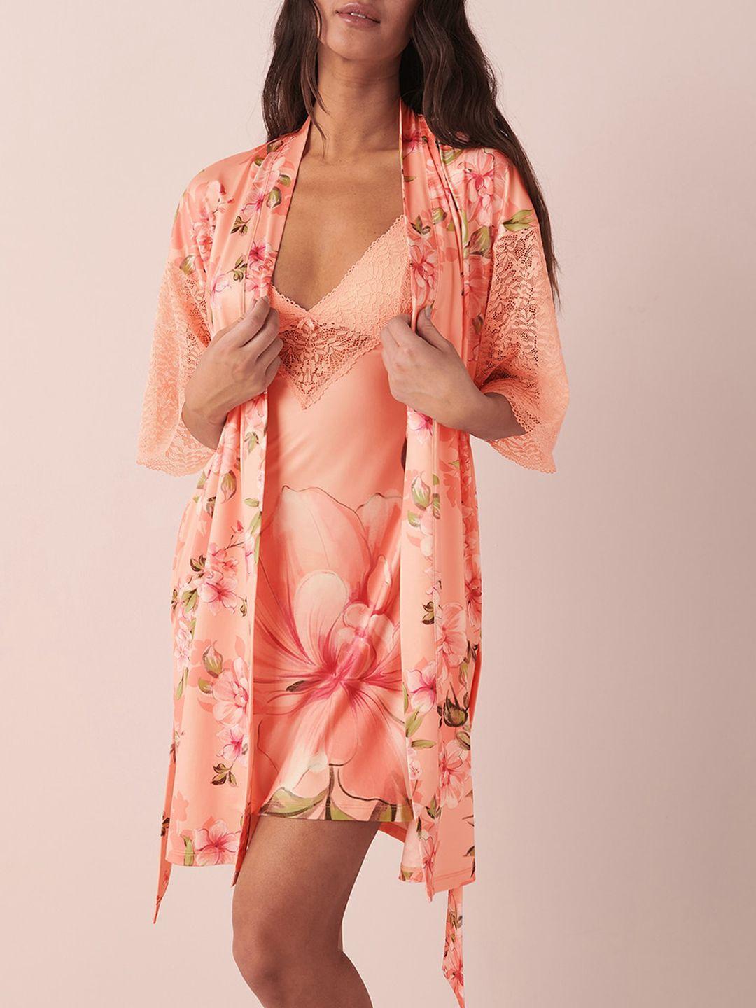 la vie en rose women printed lace kimono robe