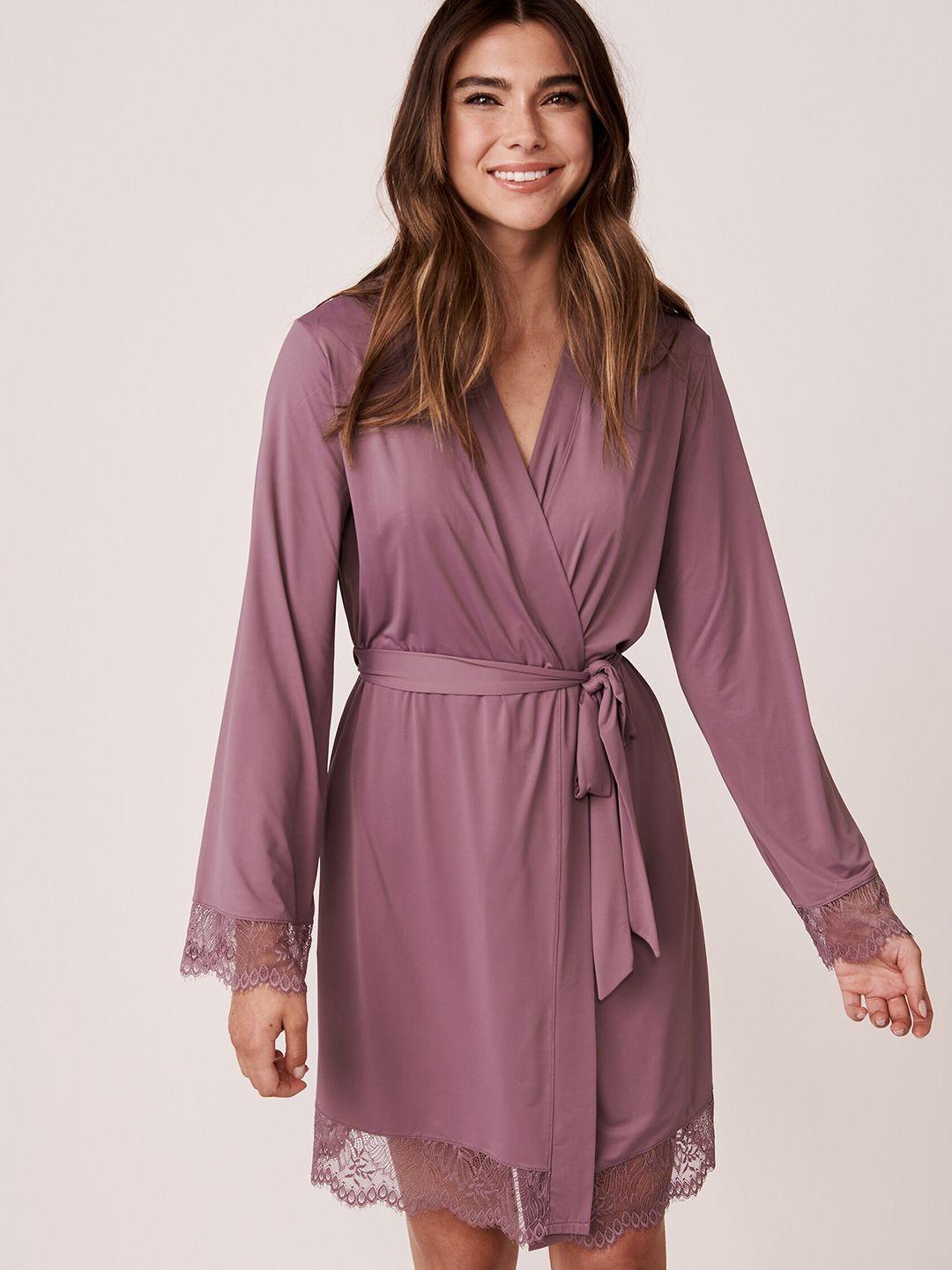 la vie en rose women purple solid kimono robe