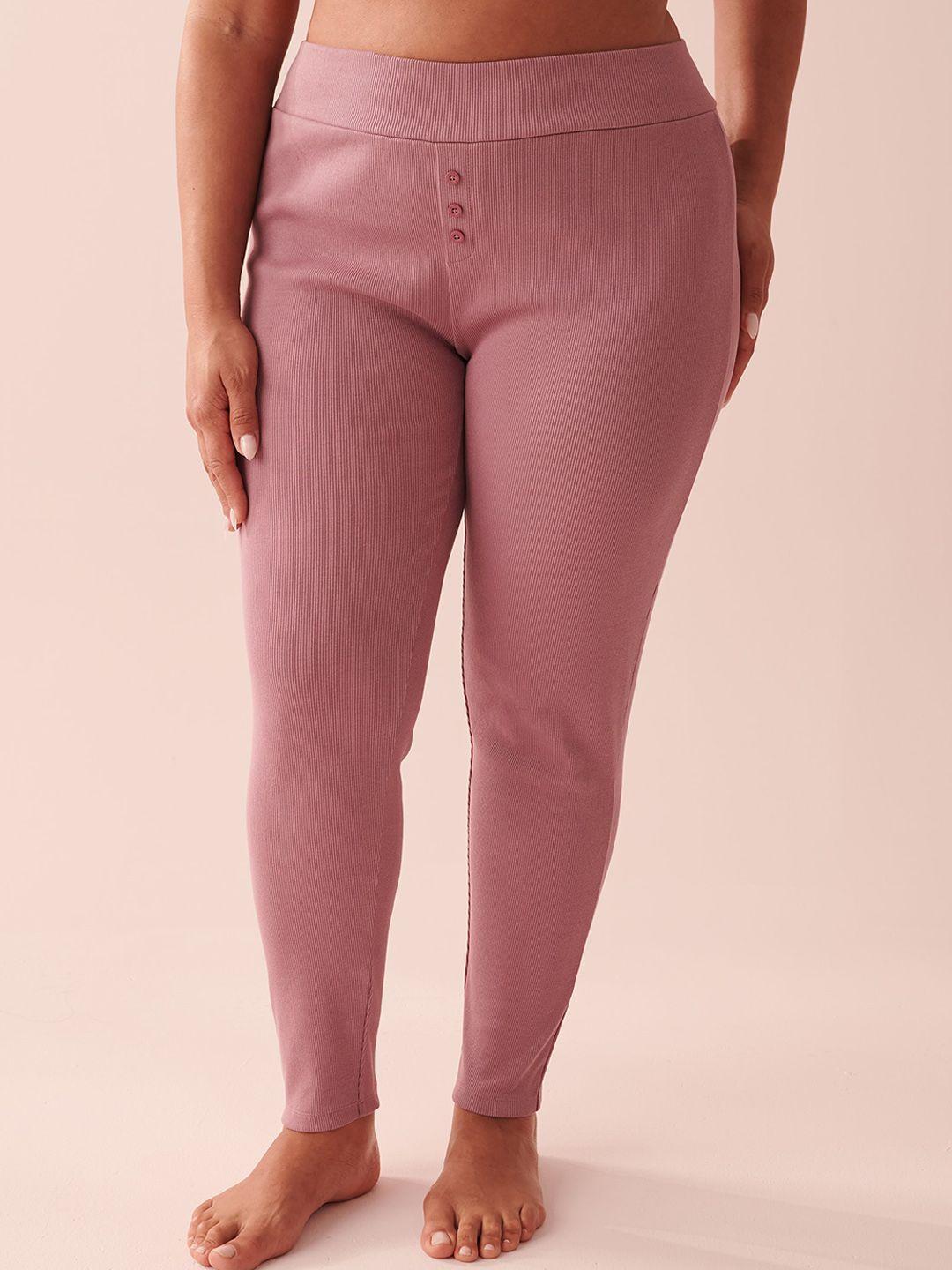 la vie en rose women ribbed mid-rise slim lounge pants