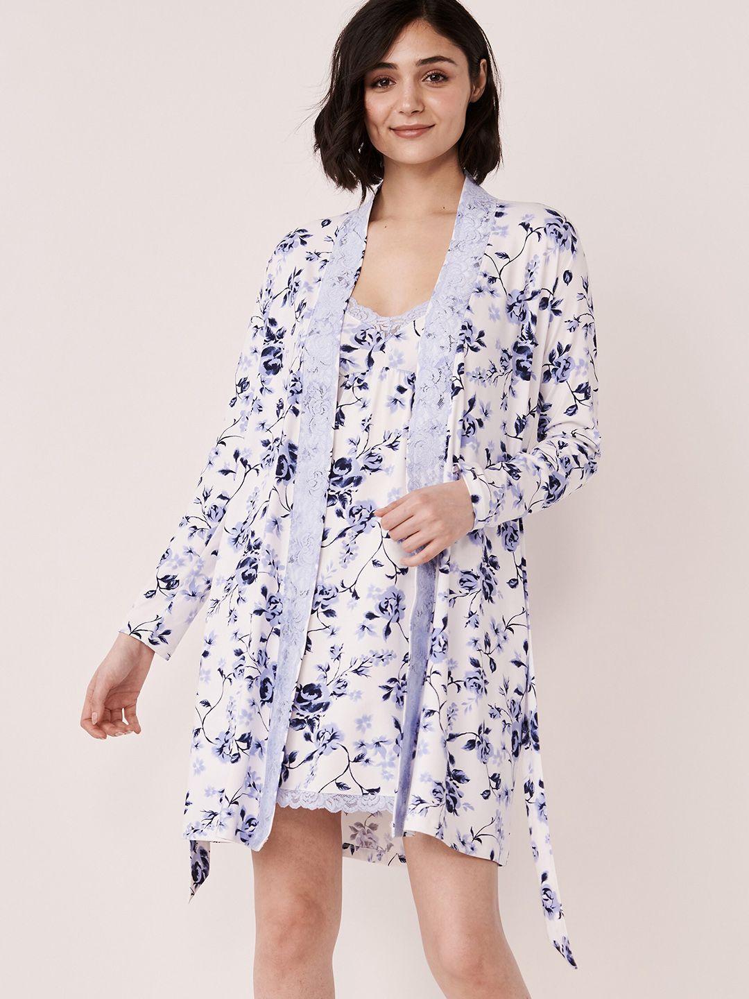 la vie en rose women white & blue printed robe