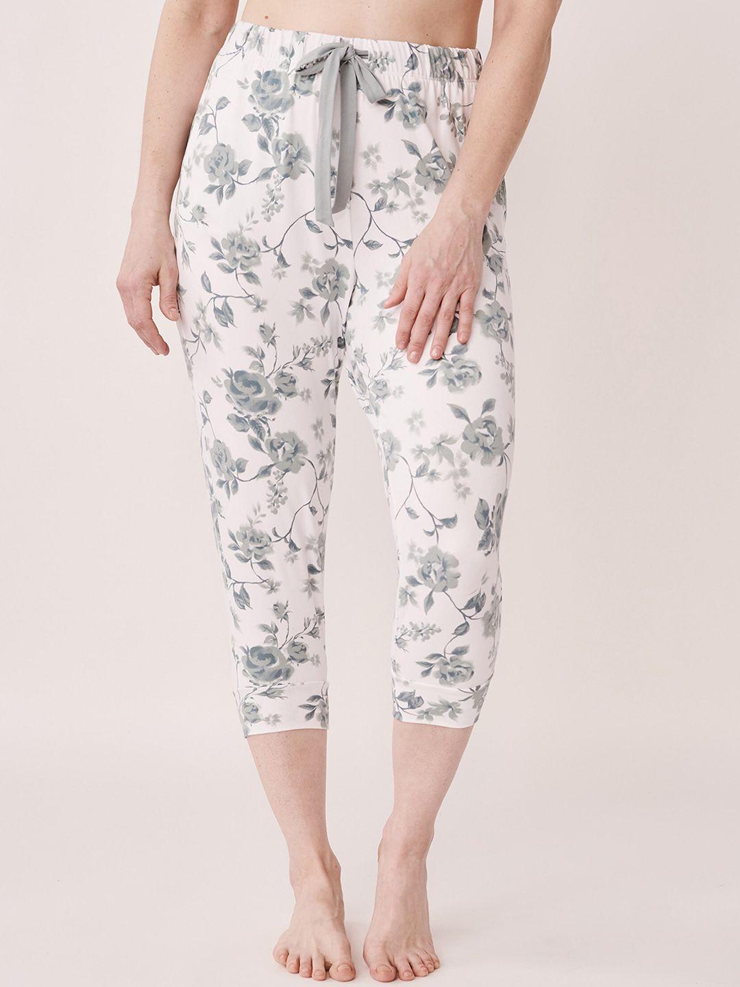 la vie en rose women white & grey floral-printed lounge pants