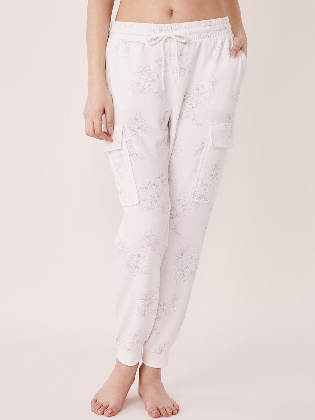 la vie en rose women white floral printed joggers lounge pants
