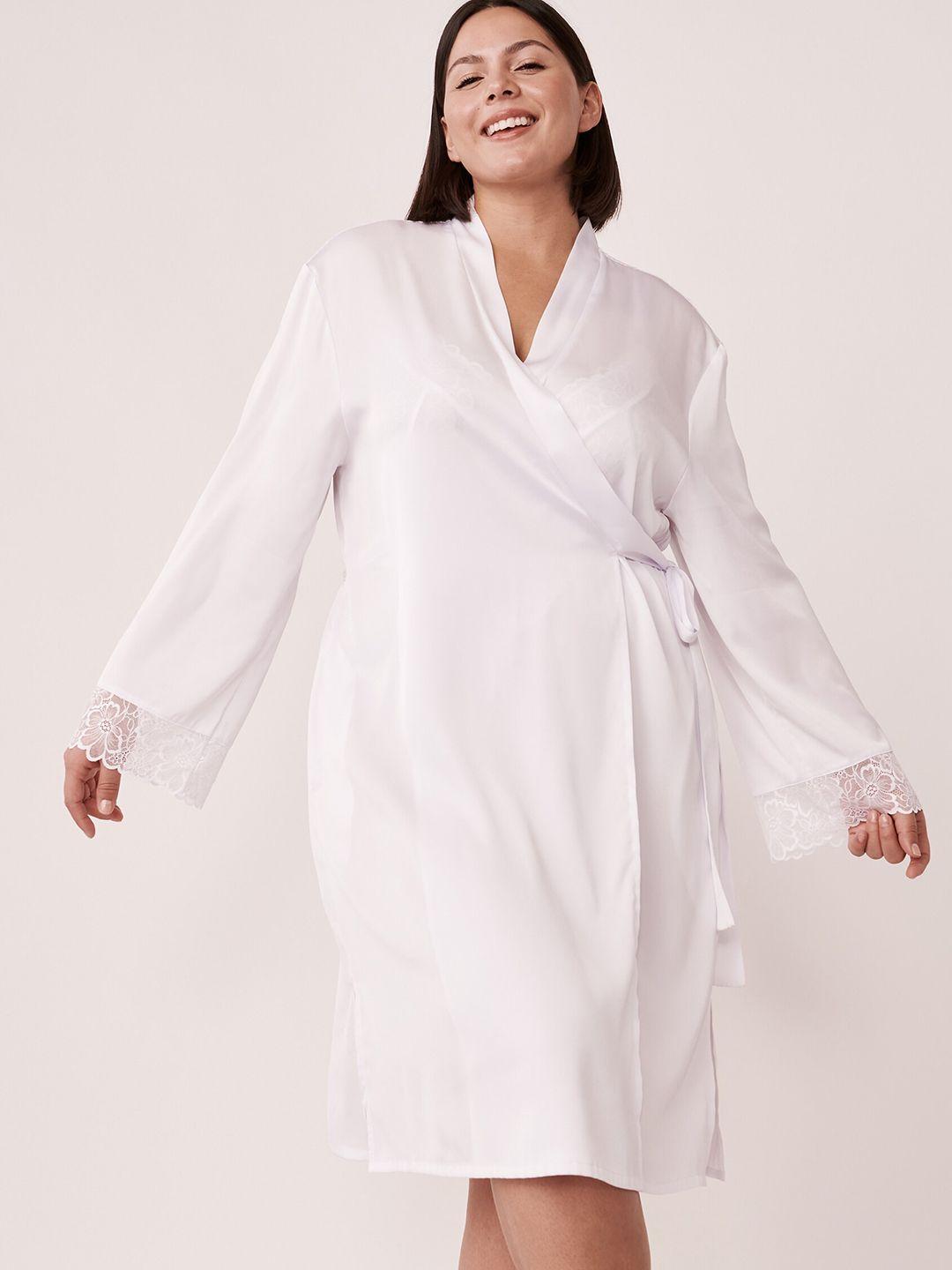 la vie en rose women white satin and lace kimono