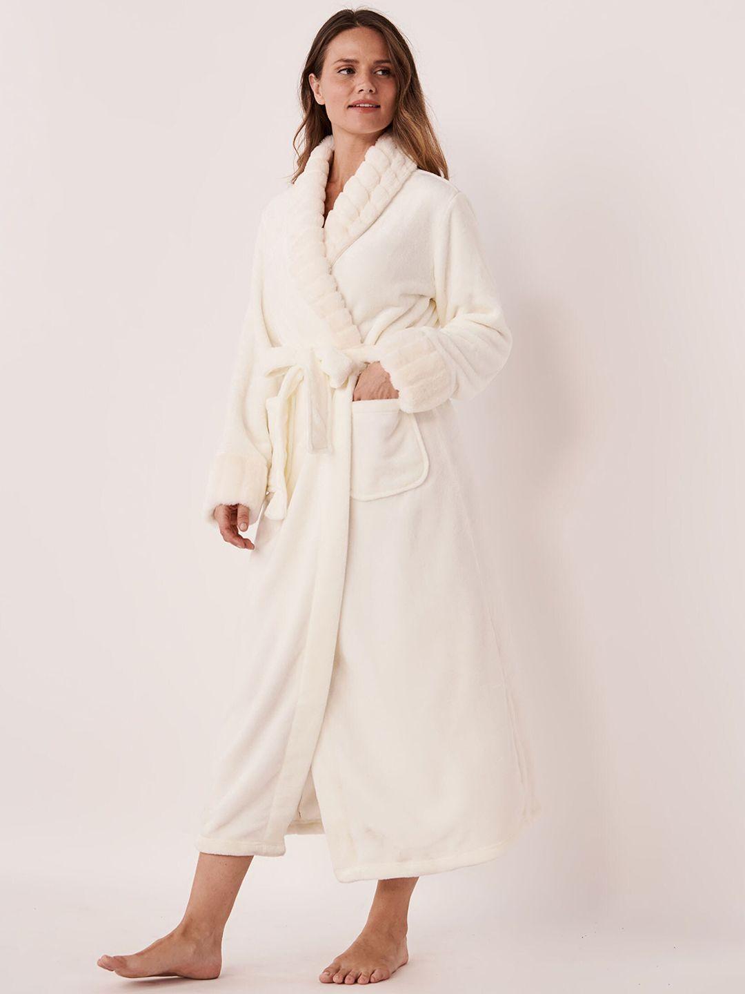 la vie en rose women white solid maxi bath robe