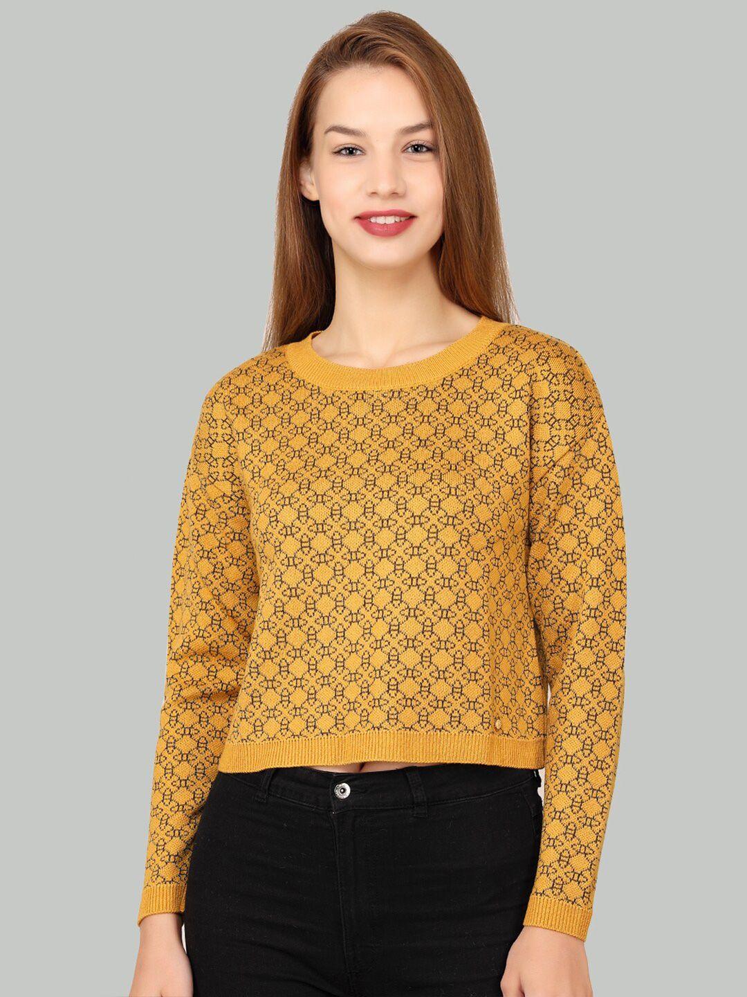 la-vita geometric self design woollen pullover sweater