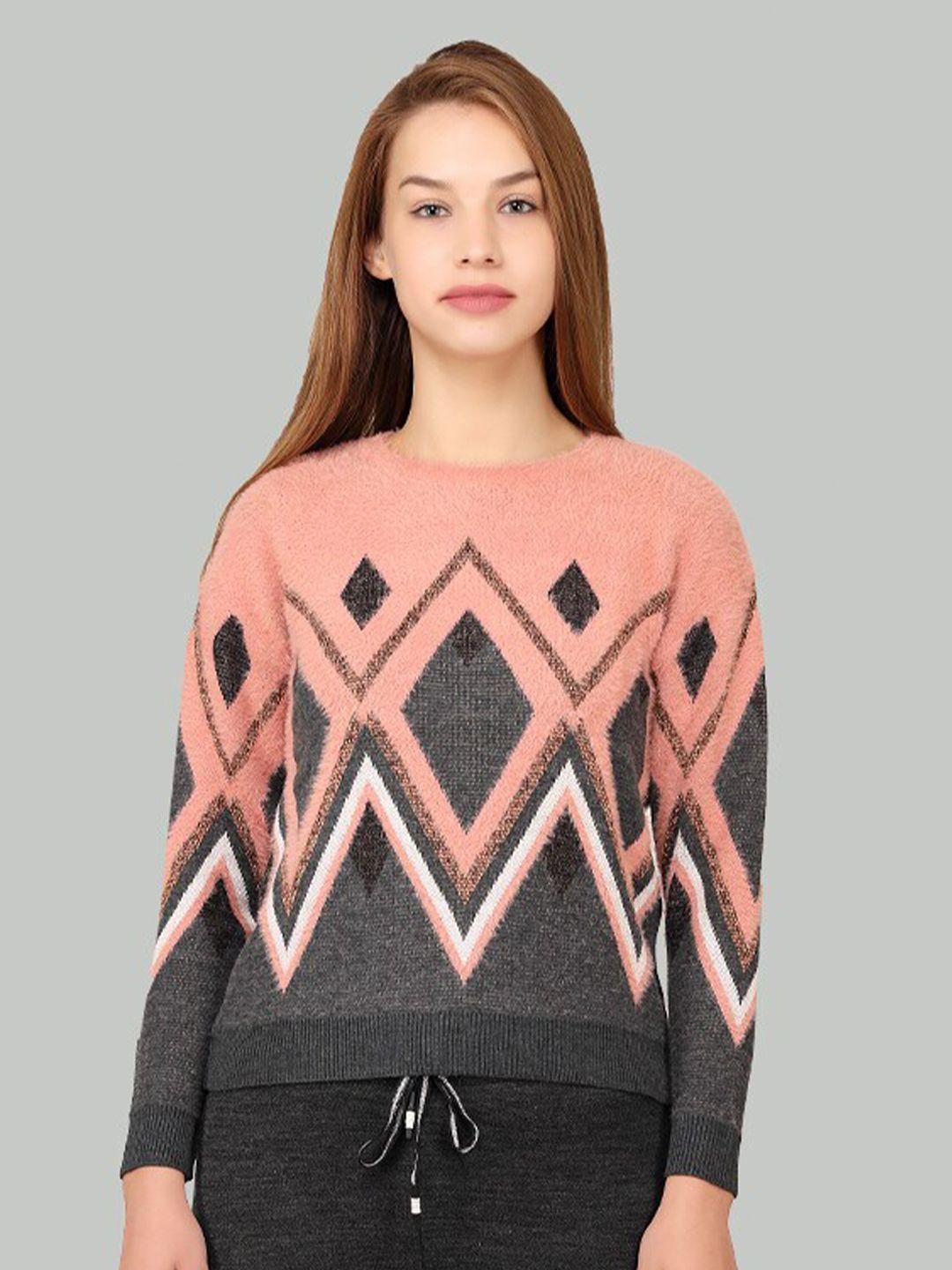 la-vita geometric self design woollen pullover sweaters