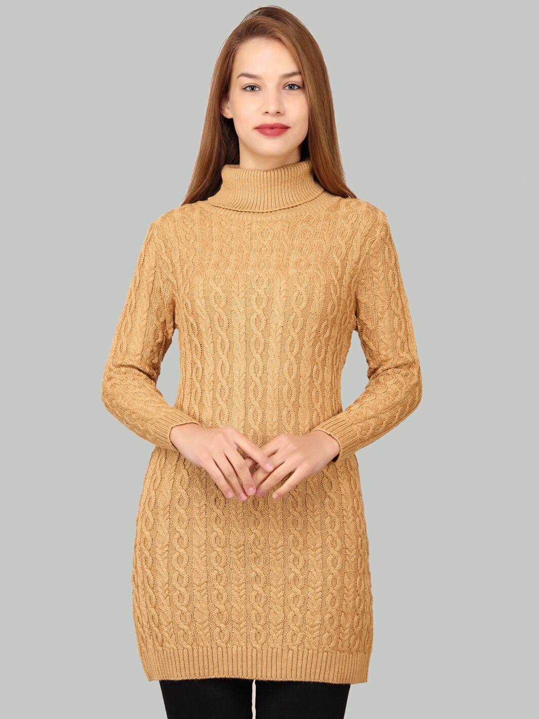 la-vita self design turtle neck woollen longline pullover sweater