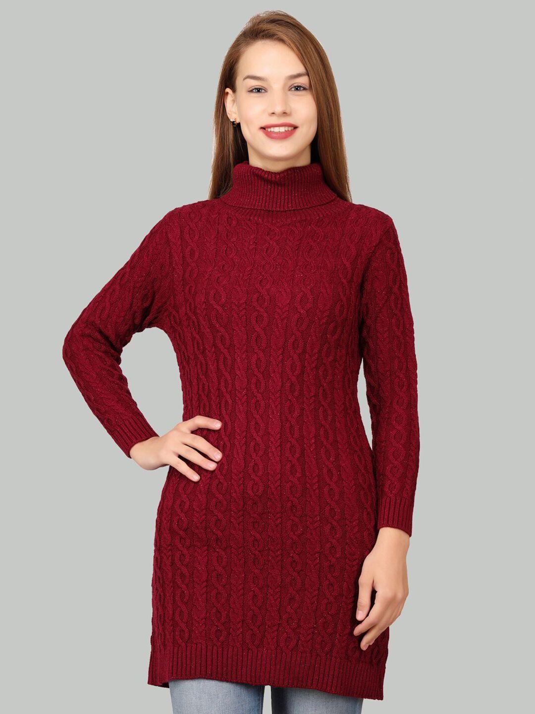 la-vita self design turtle neck woollen longline pullover sweater