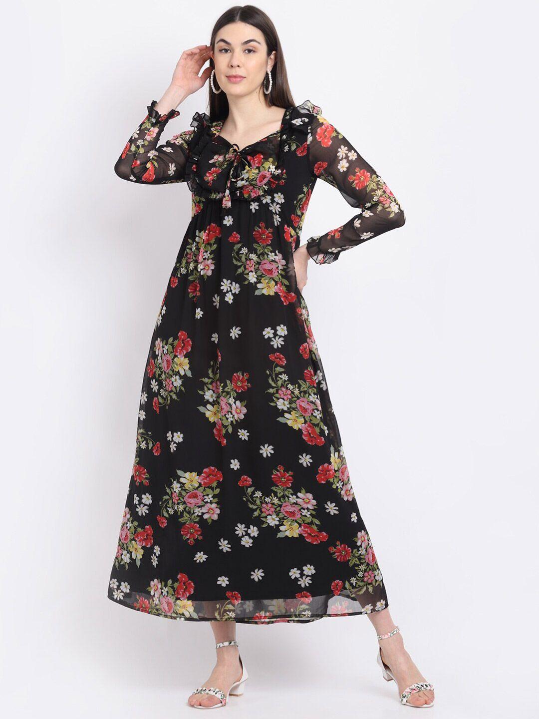 la zoire black & red floral georgette maxi dress