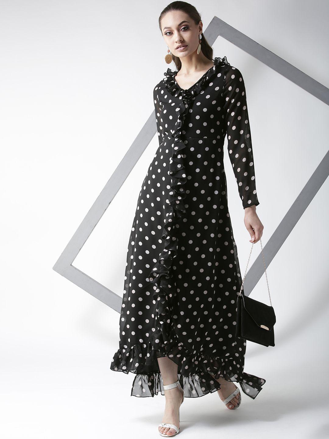 la zoire black & white polka dots printed maxi dress