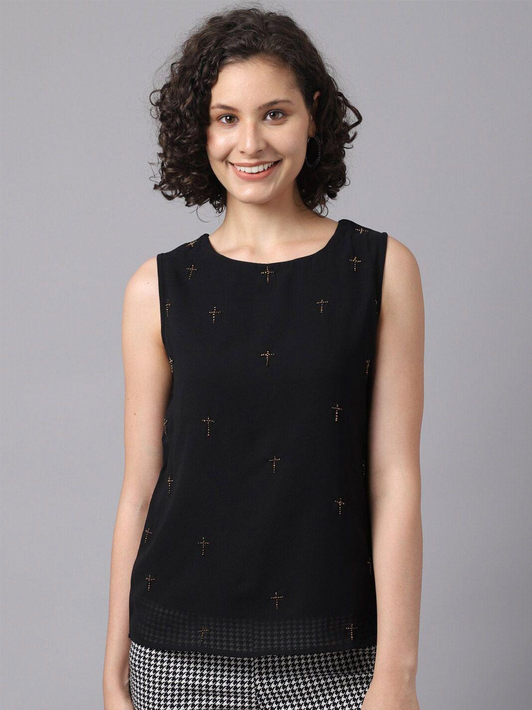 la zoire black embellished georgette top