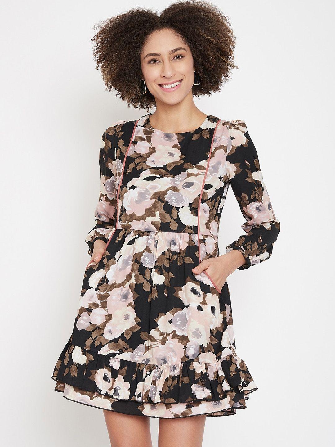 la zoire black floral georgette a-line dress