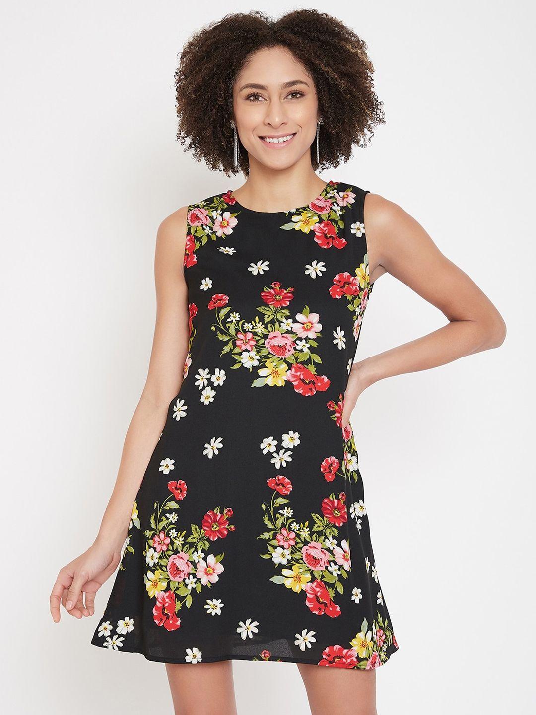 la zoire black floral printed georgette a-line dress