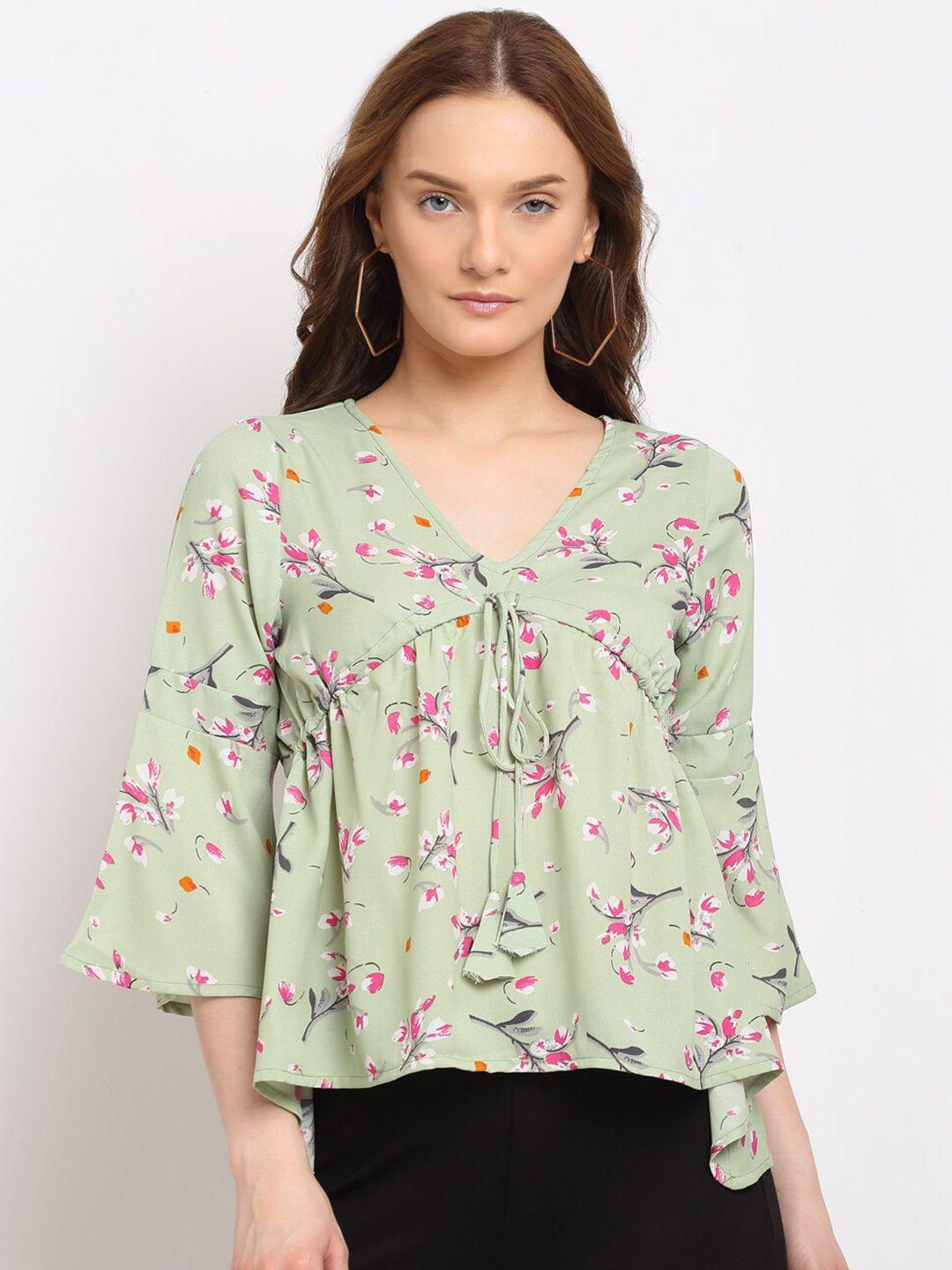 la zoire green & pink floral print crepe peplum top