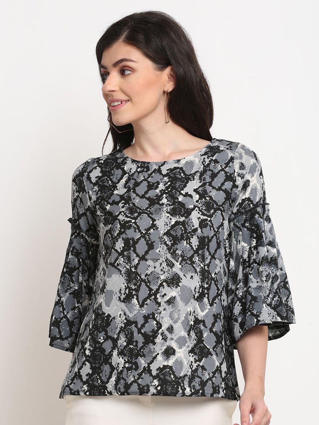 la zoire grey & black animal print georgette top