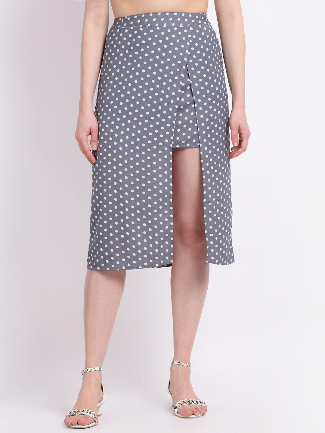 la zoire grey & white polka dots printed layered a-line skirt