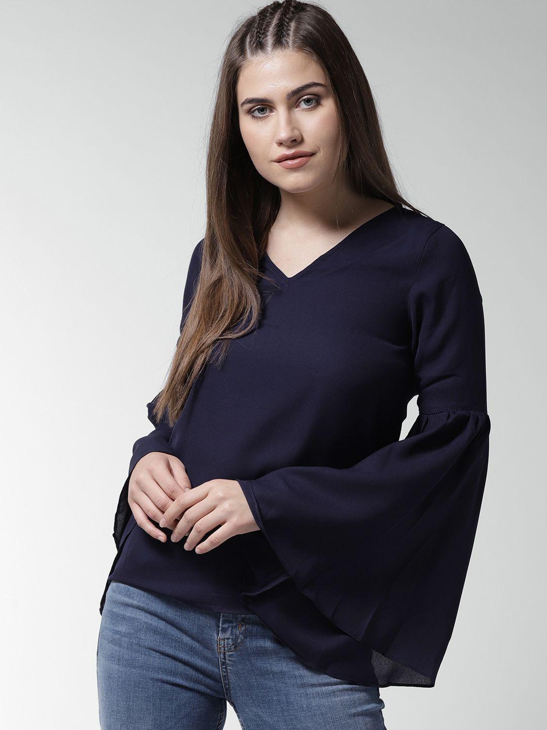 la zoire navy blue semi sheer georgette top