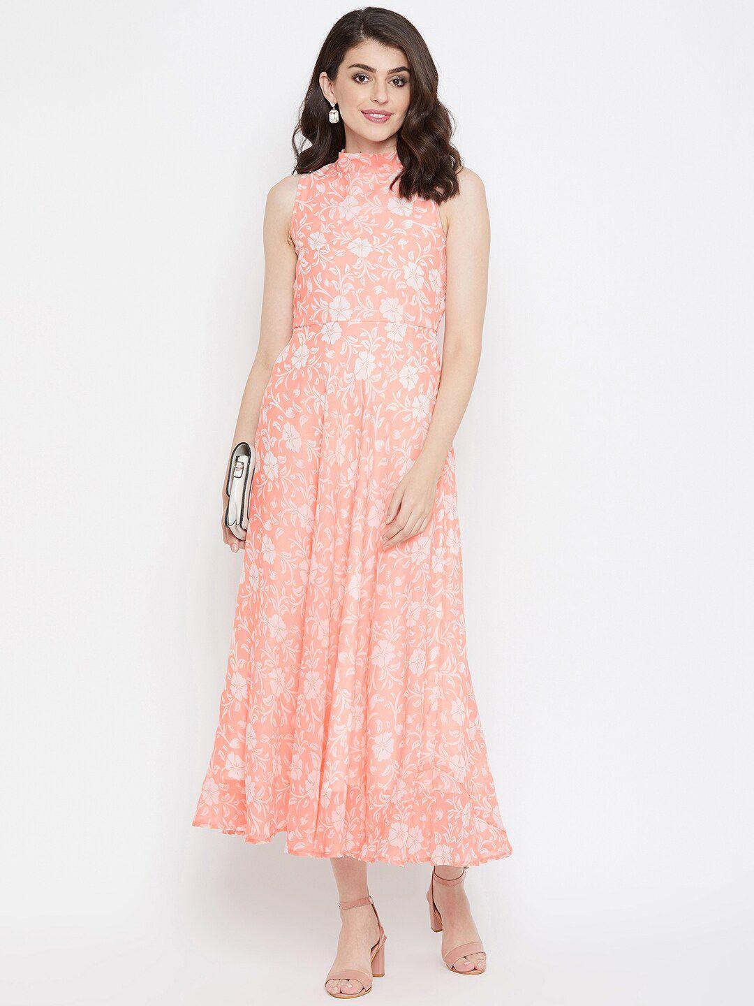 la zoire pink & white floral printed georgette maxi dress
