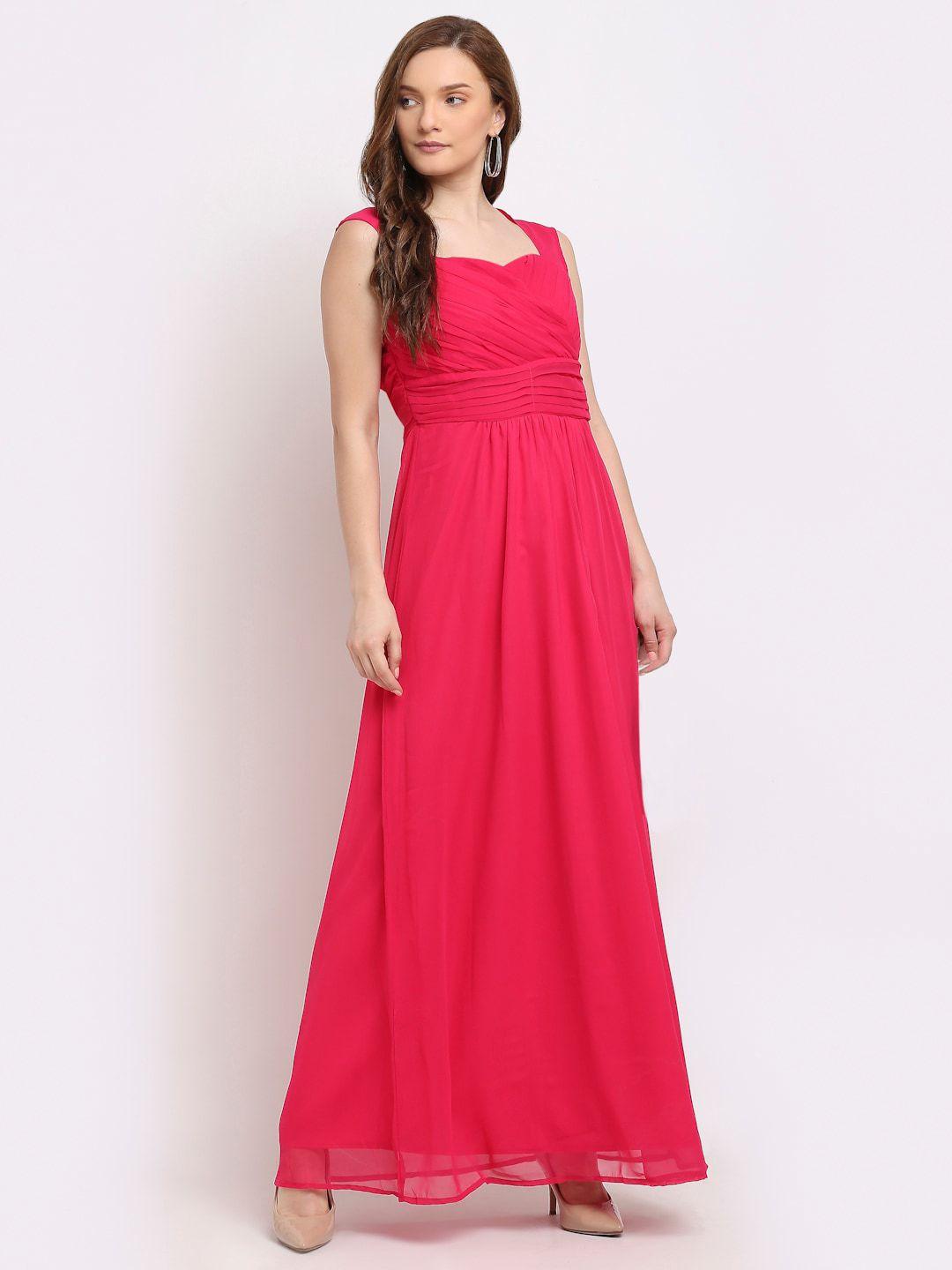 la zoire pink solid georgette empire maxi dress