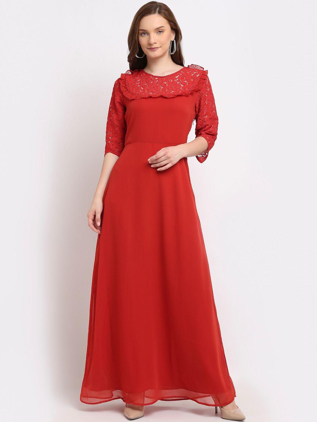 la zoire rust ruffled yoke maxi dress