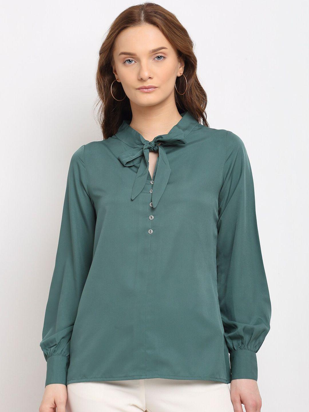 la zoire teal green tie-up neck top