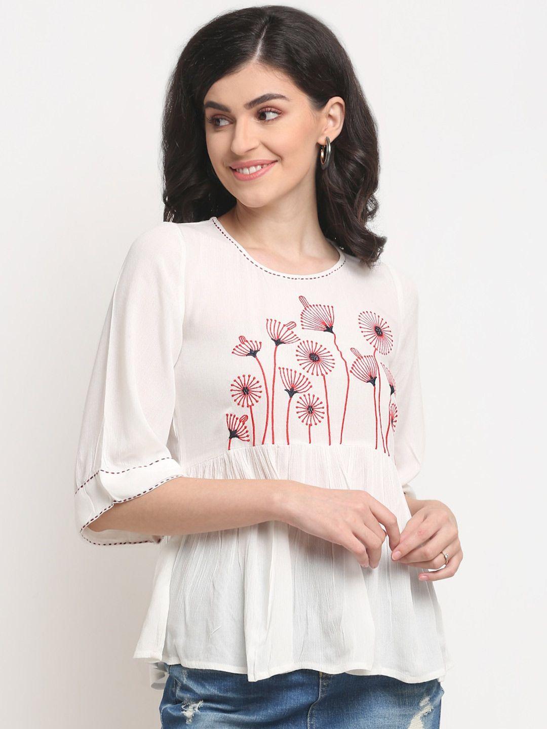 la zoire white & red floral embroidered top