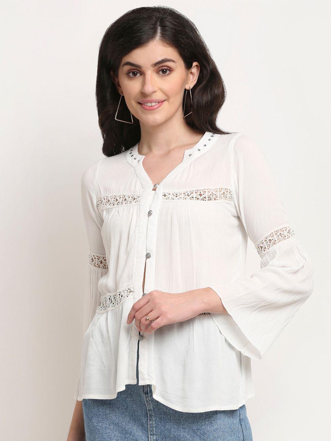 la zoire white mandarin collar shirt style top